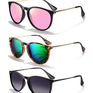3-Pack Cat Eye Sunglasses - Pink, Green Mirror & Smoke Lenses